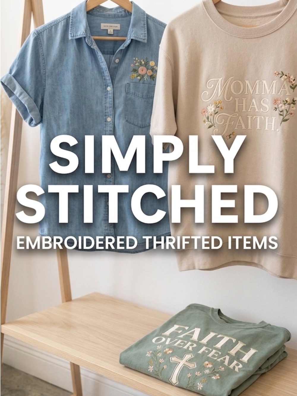 Simply Stitched Embroidered Cream Sweatshirt – Momma Has Faith